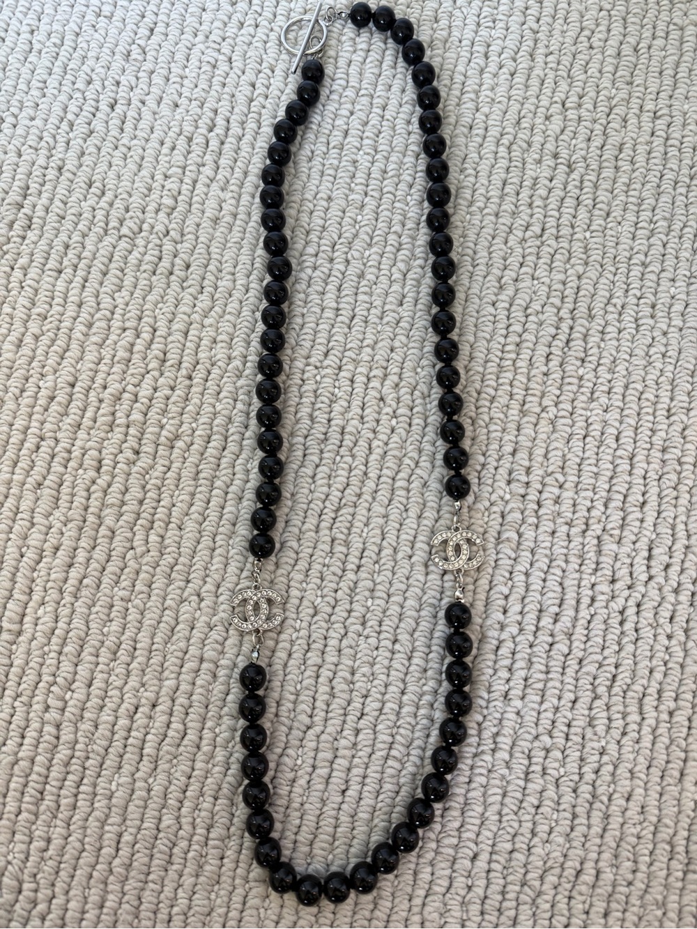 Chanel Black Beaded Necklace with Crystal Interlock Accents